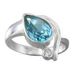 Schmuck-Michel Damen Ring Silber 925 Blautopas Tropfen 2 Karat (3370) Ringgröße 56